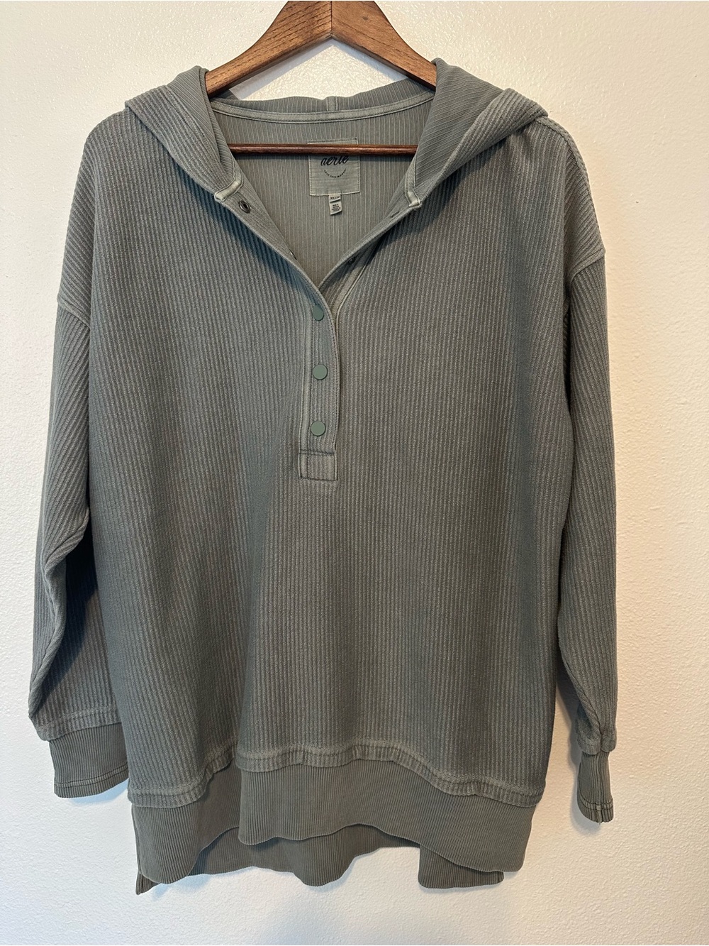 aerie Hooded Button-Up Pullover - Sage Green